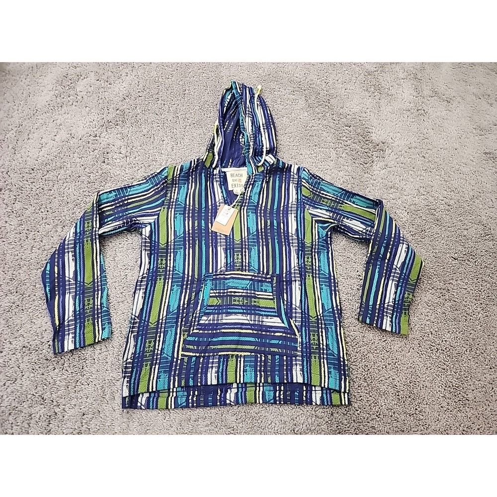 Beach by Exist Hooded Pullover Women XL Blue NEW Aztec Geometric Boho Hoodie